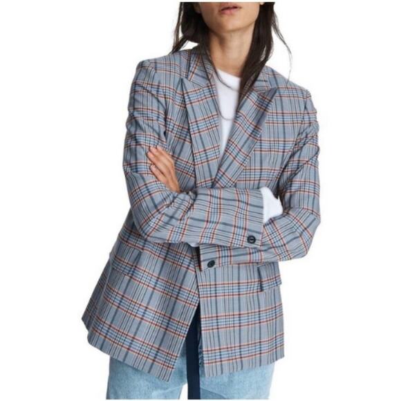 Rag & Bone Elise Plaid Double Breasted Blazer Blue - Picture 2 of 13